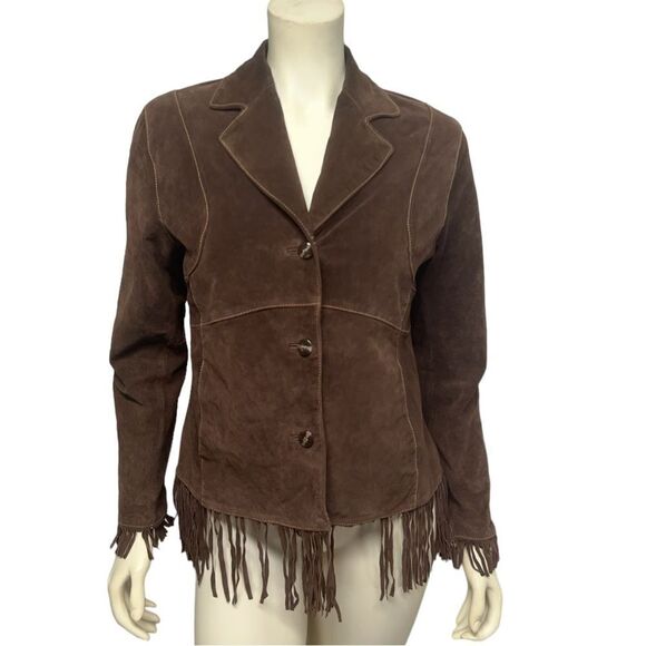 Vintage Jackets & Blazers - Vintage 100% Brown Leather Jacket Outbrook Fringe Button Up Western Coat Fall